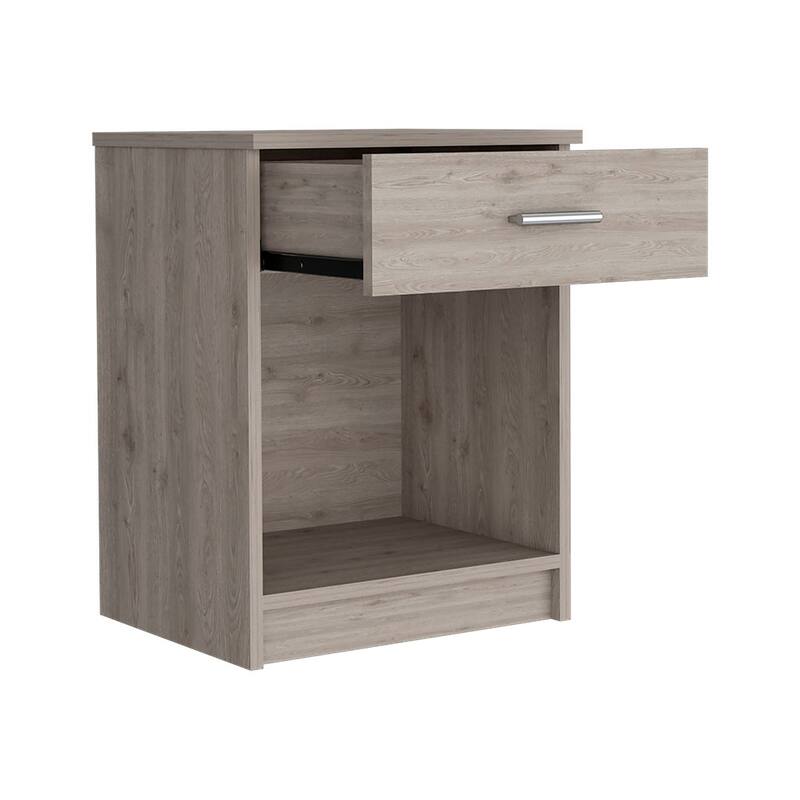 Light Gray Nightstand with Single Drawer and Lower Shelf