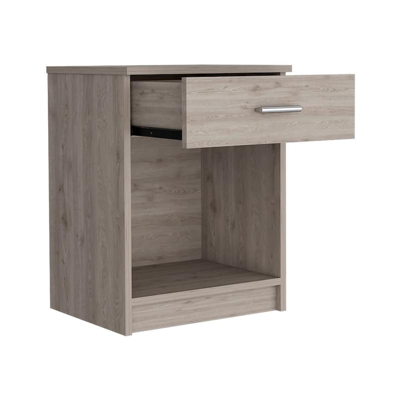 Modern Nightstand with Drawer and Shelf, Light Gray Finish, Durable Manufactured Wood, 21.73" Tall