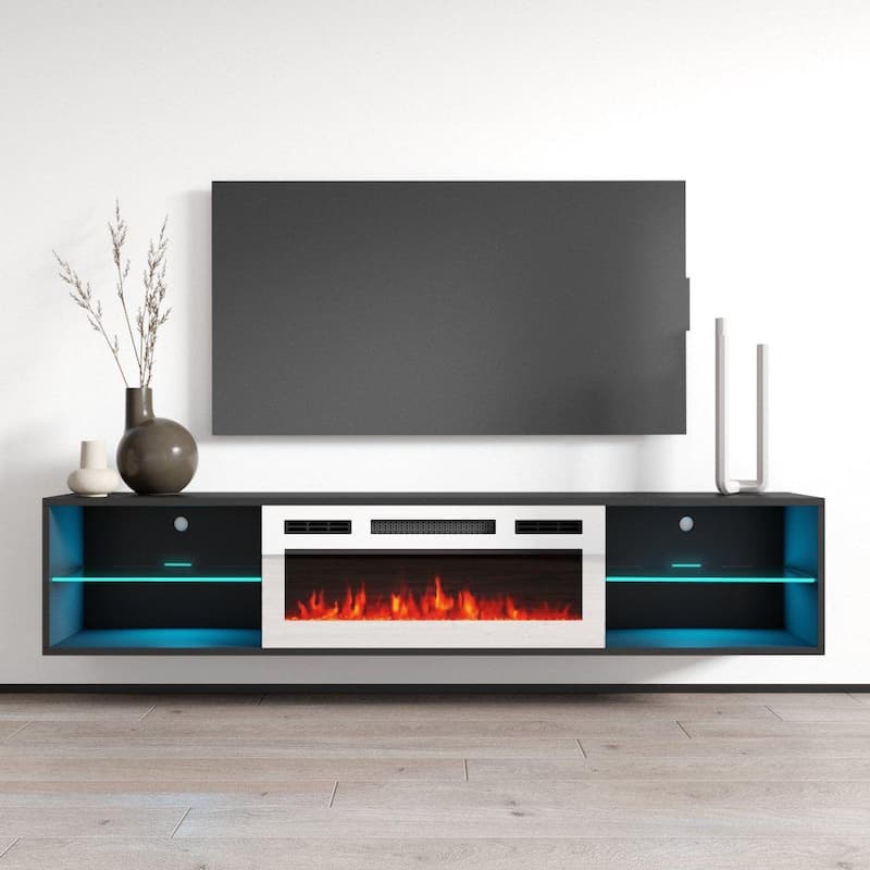 Lima WH-EF Wall Mounted Electric Fireplace 72" TV Stand - Black