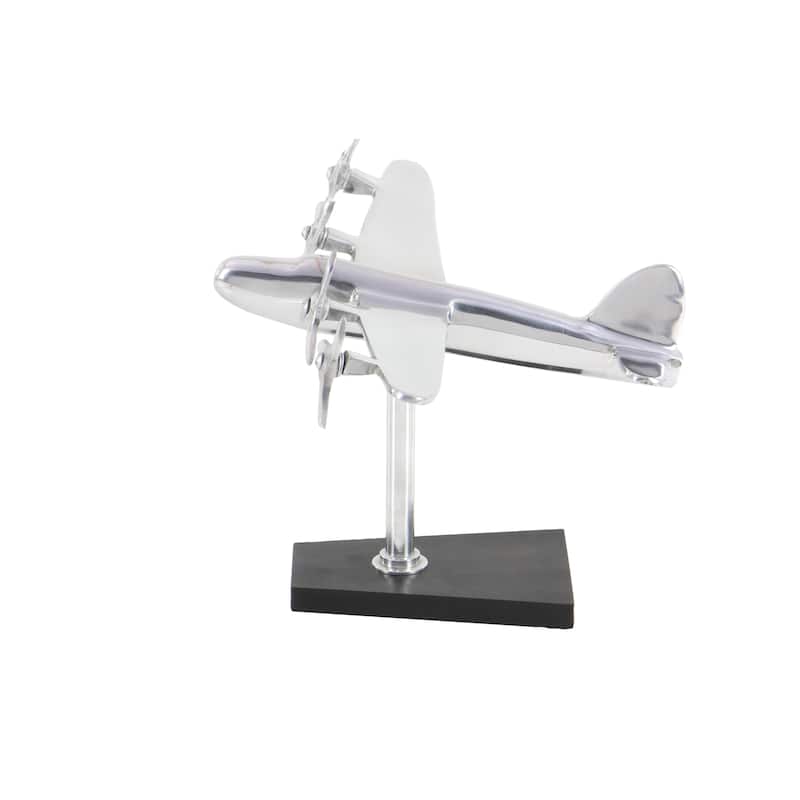 Silver Aluminum Metal Airplane Decorative Sculpture with Black Base