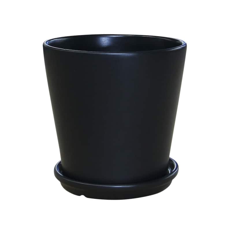 Pansy Ceramic Planter Set with Dish 2-pack - Black