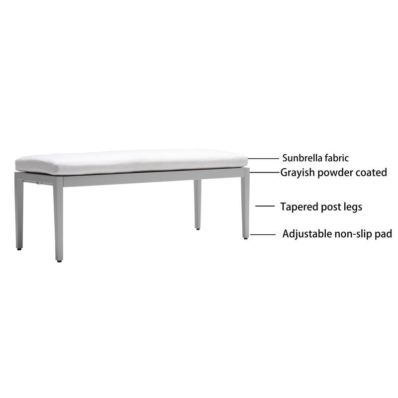 Outdoor Patio Aluminum Bench with Cushion