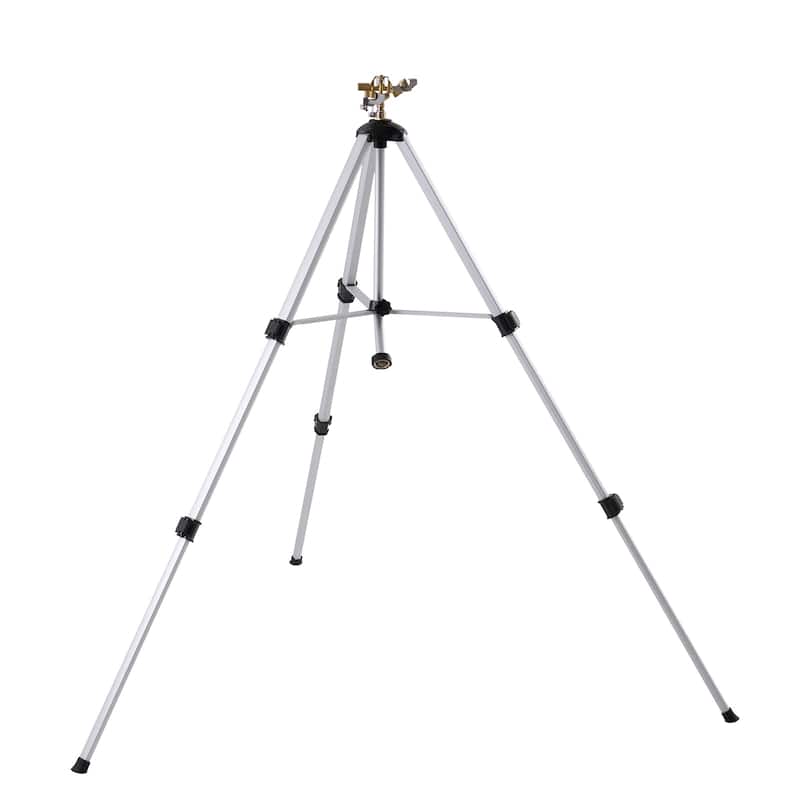 Gray Heavy Duty Tripod Sprinkler with Brass Head and 360 Degree Large Area Coverage Adjustable Height Impact Sprinkler for Yard