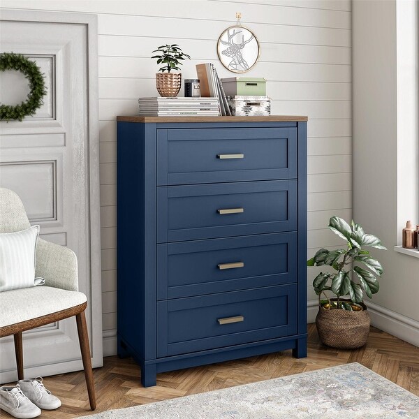 Josiah 4 Drawer Dresser, Navy with Walnut top - none - Bed Bath