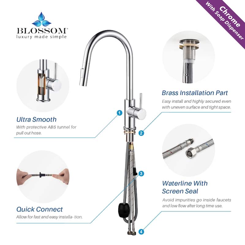 Blossom Solid Pull-Down Kitchen Faucet w/ 360 Swivel, Single Handle