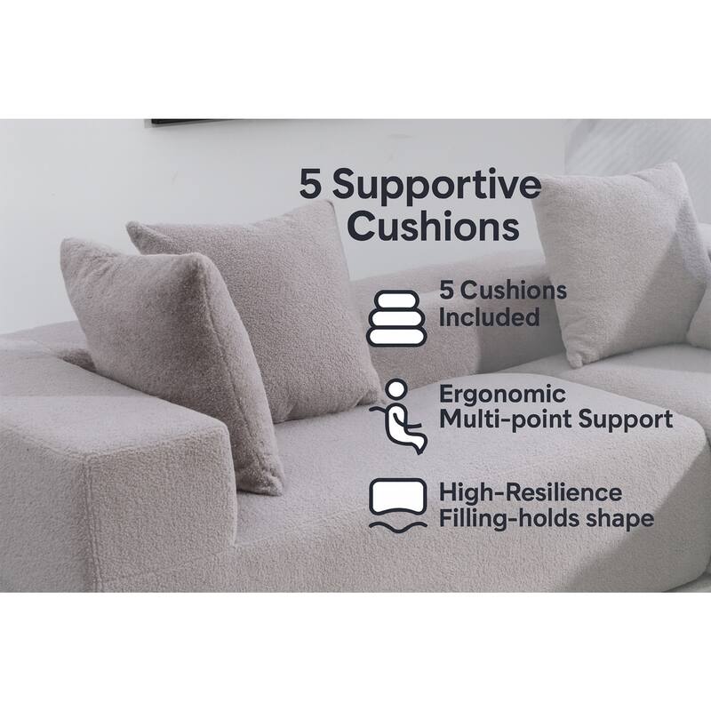L-Shaped Modular Sectional Sofa, Full Foam Compressed Deep Seat Sofa, Upholstered Corner Sofa with 5 Throw Pillows