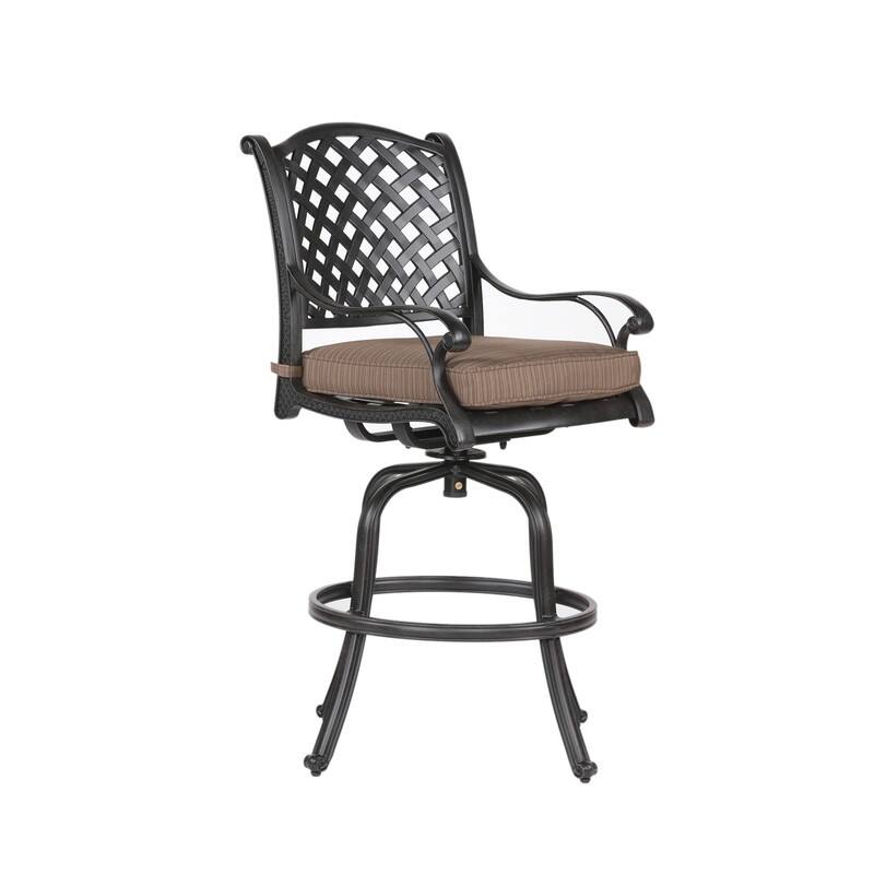 Cast Aluminum Counter Stool With Cushion, Set of 2 - Dark Lava Bronze/Dupione Brown