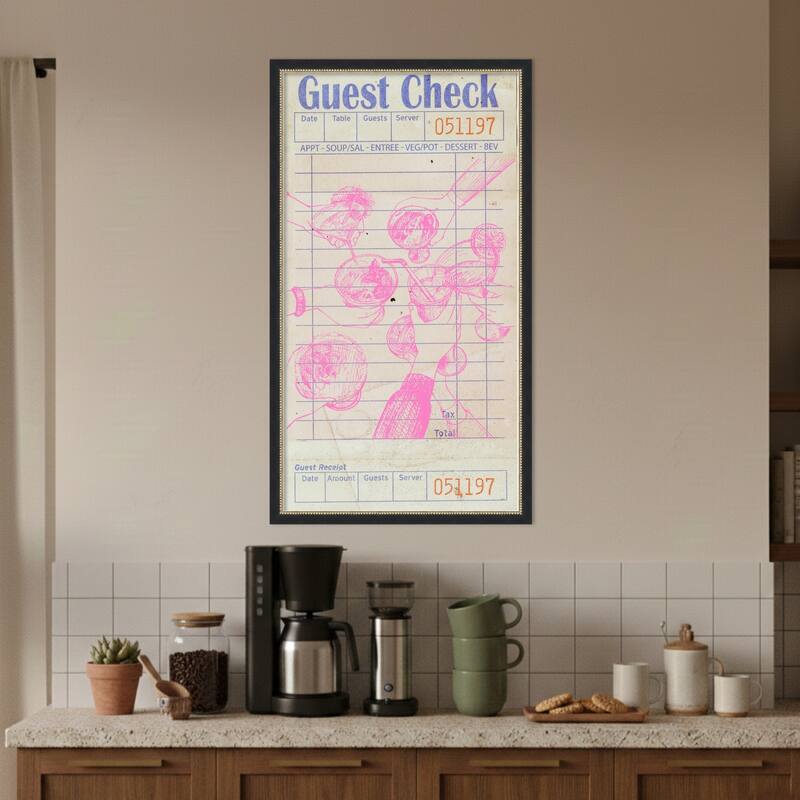 Cheers Guest Check Pink by Jolly and Dash Wood Framed Wall Art Print