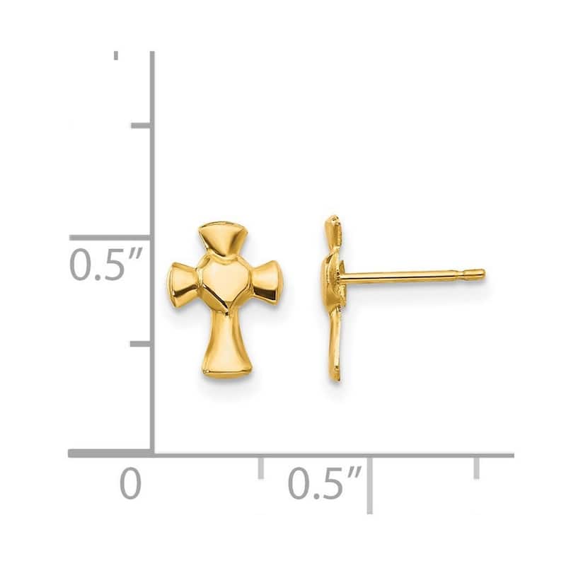 Curata Solid 14k Yellow Gold 10x6mm Childrens Polished Heart Cross Post Earrings - Orange