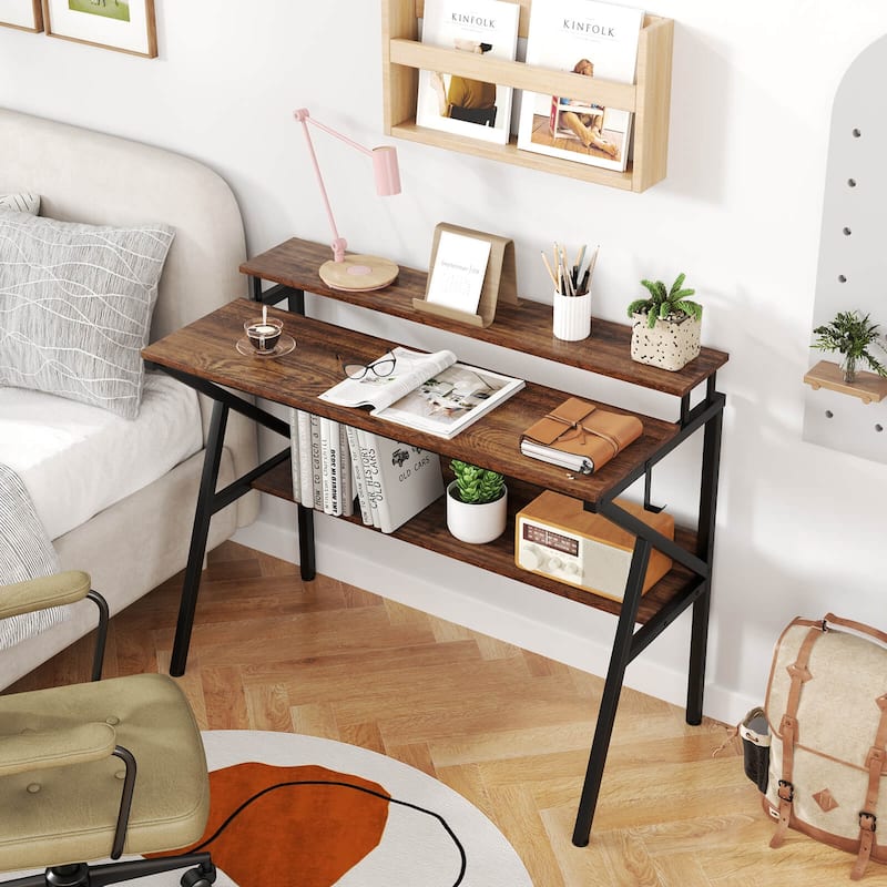 Costway Home Office Desk with Monitor Stand, Open Shelf & Metal Frame, - See Details