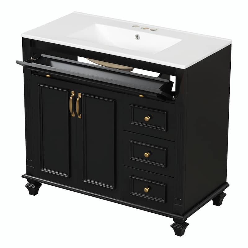 36" Bathroom Vanity with Sink, Cabinet, Flip-Out Drawer, 3 Drawers & 2 Soft-Close Doors