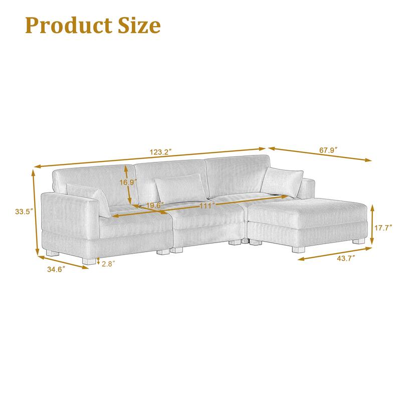 Corduroy Modular Sectional Sofa with Ottoman and Pillows