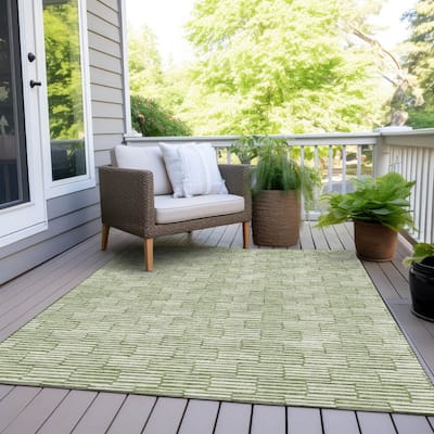 Machine Washable Indoor/ Outdoor Chantille Stripe Blocks Rug