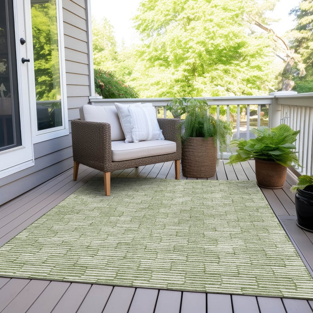 Machine Washable Indoor/ Outdoor Chantille Stripe Blocks Rug