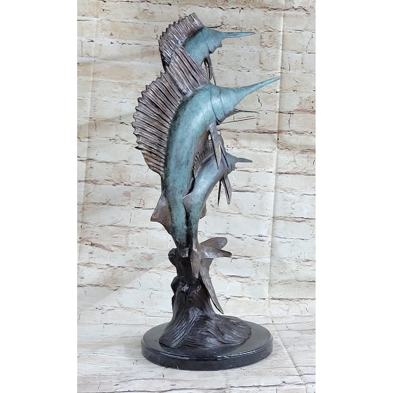 Marlin Sailfish Swordfish Nautical Bronze Statue Sculpture Ocean Sea Decor 24 Inches X 12 Inches