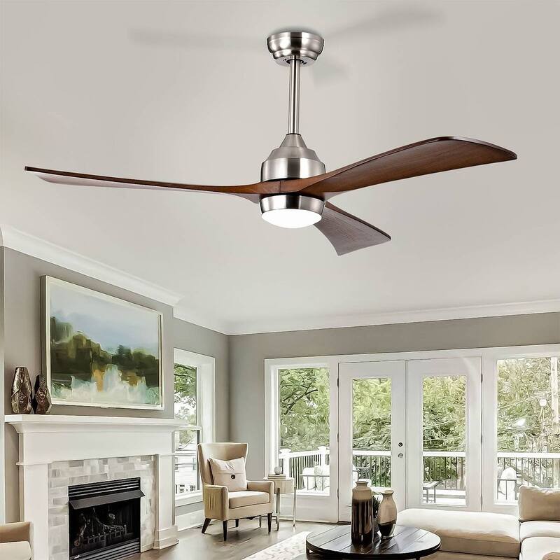 52 inch Smart Ceiling Fan Light with Remote Control with 3 Wood Blades,Flush Mount,Dimmable LED