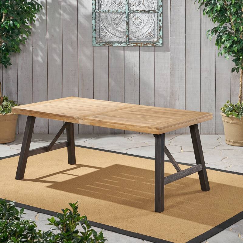 Acacia Wood Dining Table Slat Panel Design Weather Resistant Outdoor