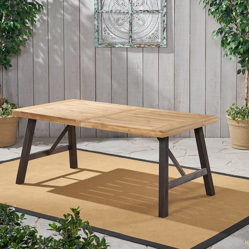 Outdoor 3 Piece Acacia Wood Rectangular Dining Table Set with 2 Benches Slatted Tabletop Patio Garden Picnic Table