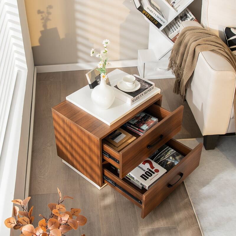 Gymax 2PCS Nightstand Bedside Side End Table w/ 2 Drawers for Bedroom