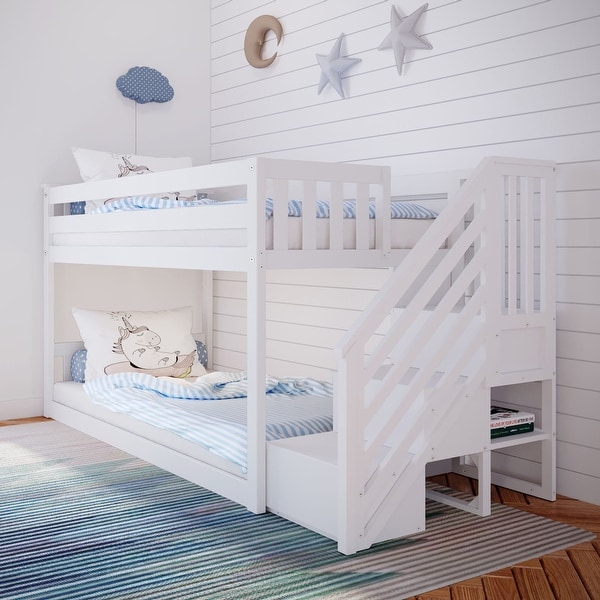 Max and Lily Twin over Twin Low Bunk Bed with Staircase