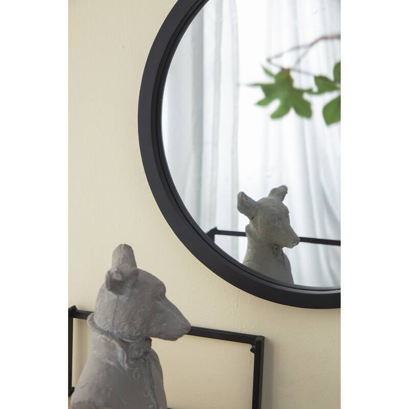20" x 20" Circle Wall Mirror with Wooden Frame and Black Finish