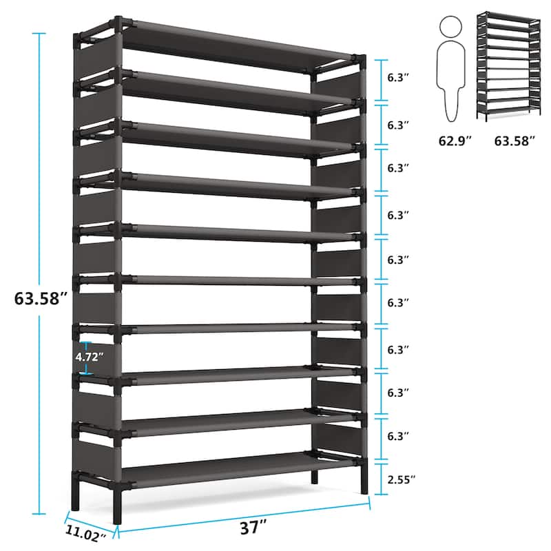 10 Tiers Shoe Rack, Large Capacity Shoe Organizer, Shoe Shelf for 50 Pair - 10-tier