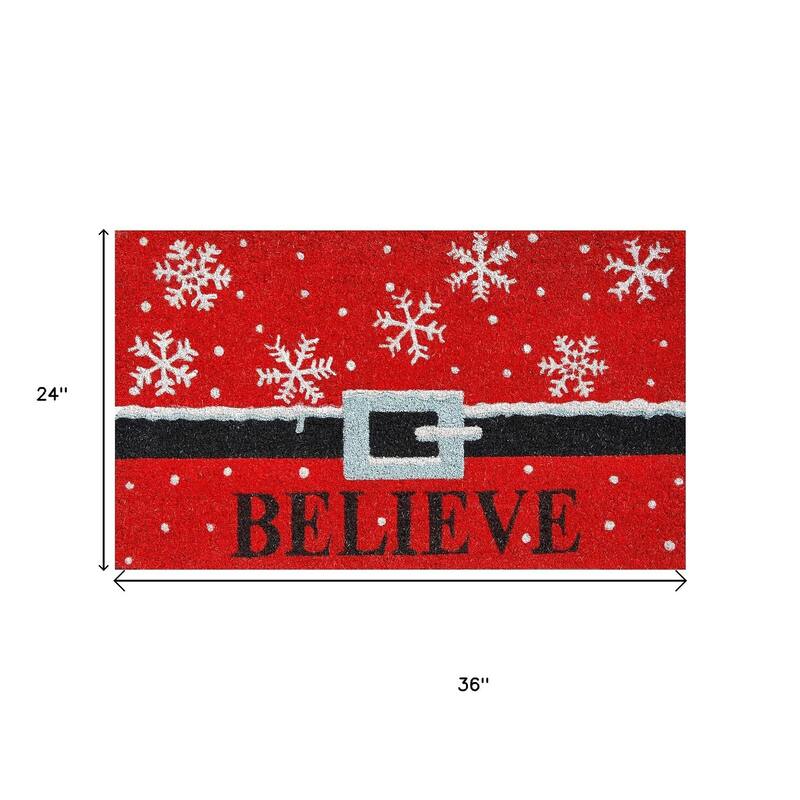 HomeRoots 24" X 36" Red And Black Coir Snowflake Outdoor Christmas Door Mat - 24' X '36