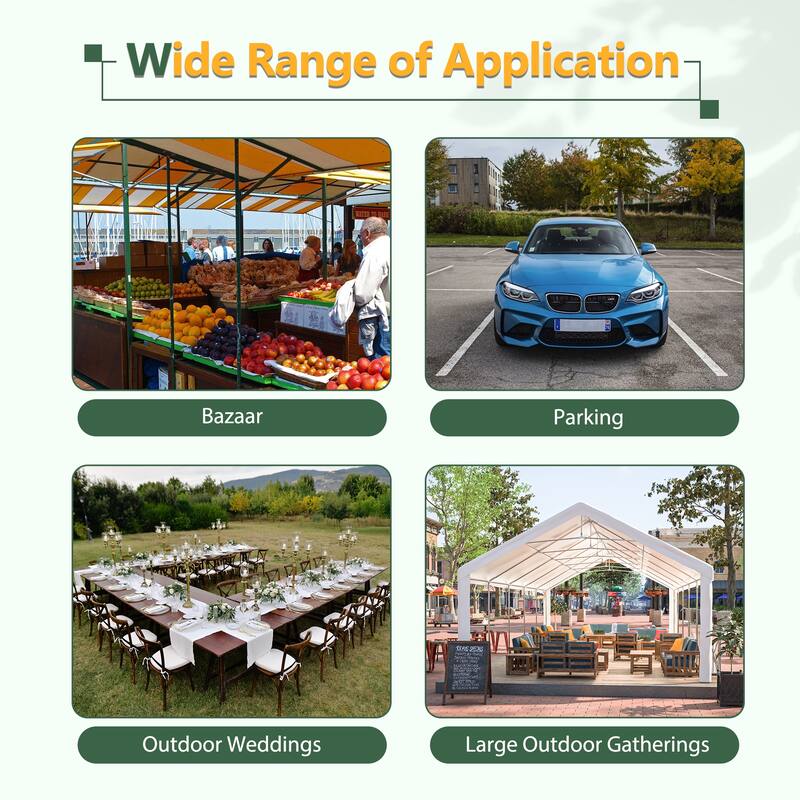 Large White Event Canopy Tent with Zipper Doors and Waterproof PE Cover for Backyard or Gatherings