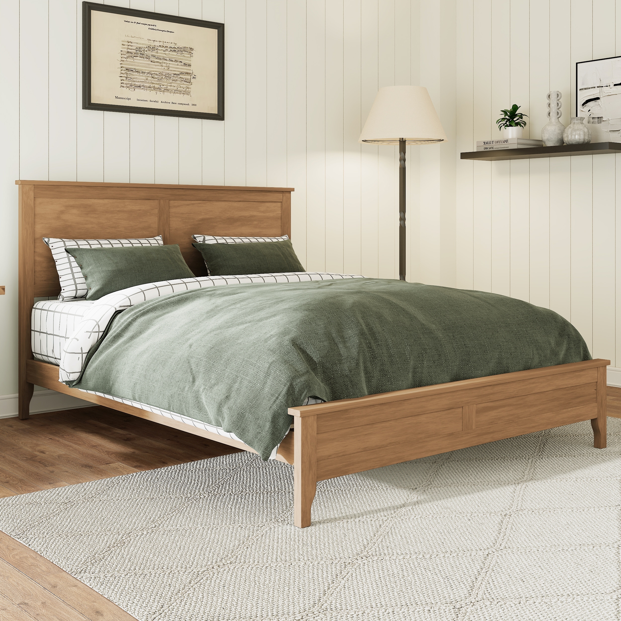 Wood Platform Bed Minimalist Bed Frame Mid Century Retro Solid Wood Bed No Box Spring Needed, Compatible with Adjustable Bed