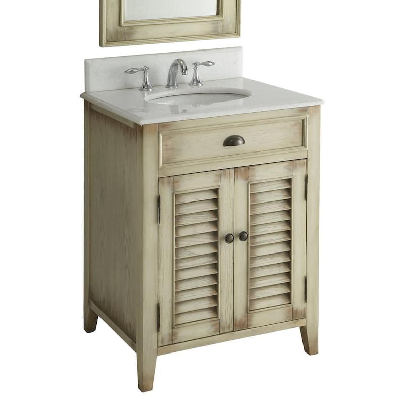 Benton Collection 26" Bayview Single Sink Bathroom Vanity With Mirror - Beige