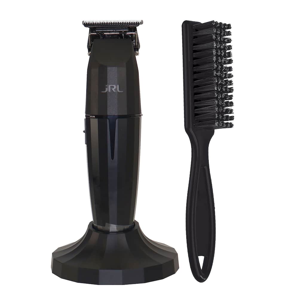 JRL ONYX Professional Cordless Hair Trimmer - Black (Dual Voltage) FF 2020T-B + BaByliss Pro Fade Brush - Black BPFADEB