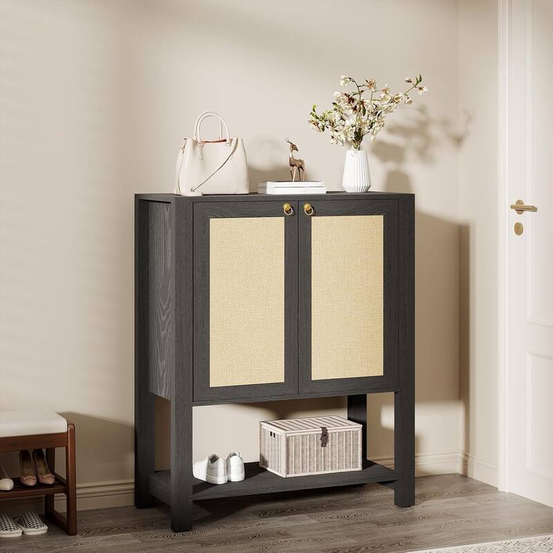 5-Tier Farmhouse Rattan Shoe Storage Cabinet for Entryway Foyer Hallway