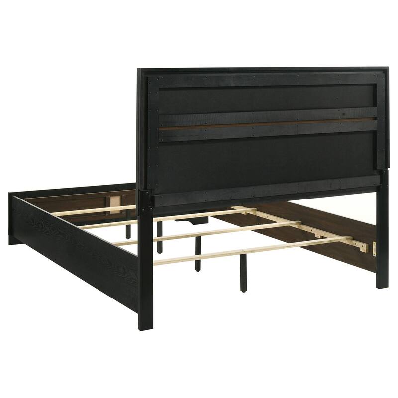 Vino Queen Size Bed, Panel Headboard, Black Upholstery, Glitter Stripe