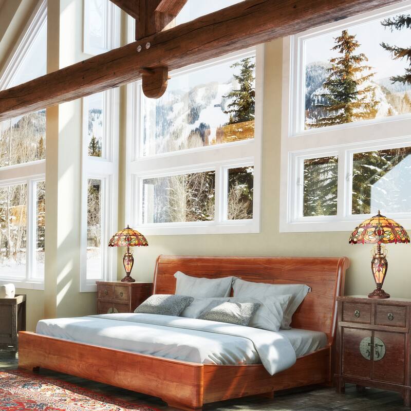 Winslow River of Goods Victorian Double Lit Stained Glass Dome Shade 24.5-Inch Table Lamp - 17.25" x 17.25" x 24.5"