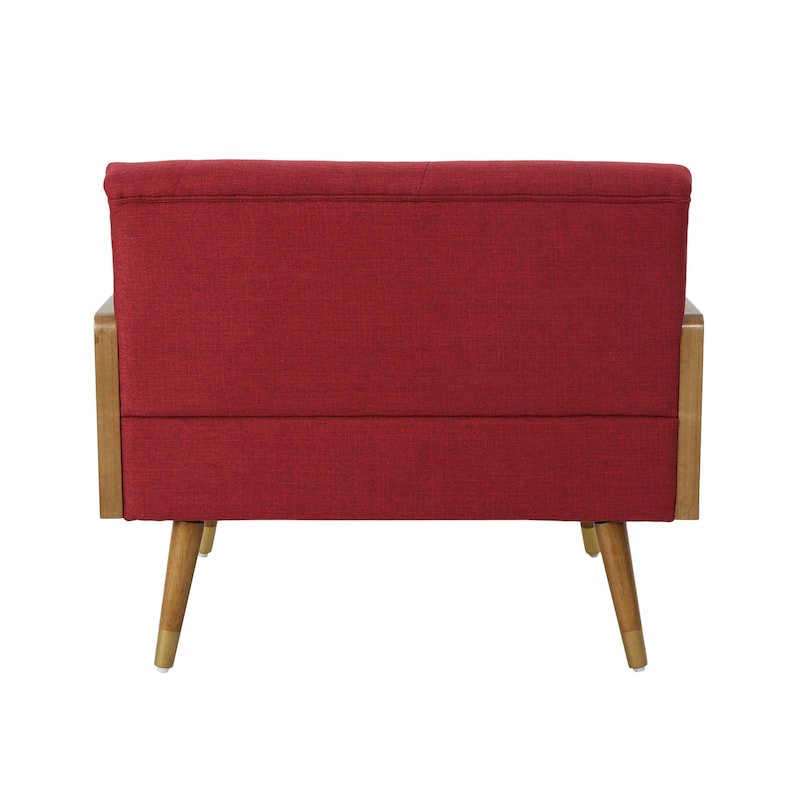 Tufted Back Club Chair Upholstered Reading Chair w/ Arms, Wood Legs