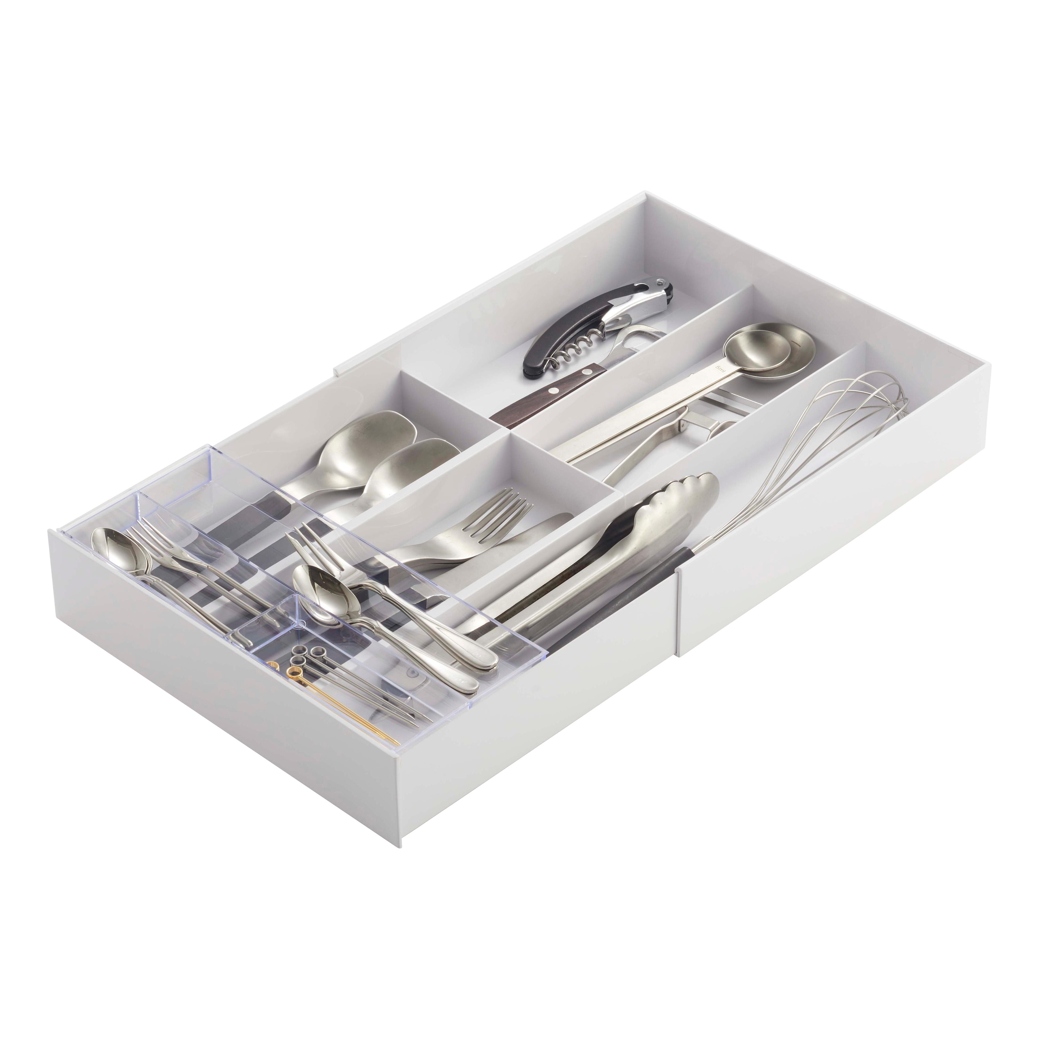 Yamazaki Home Cutlery Organizer - Three Styles, ABS Plastic, Expandable II, Adjustable - L 9.69 x W 9.84 x H 2.24 inches