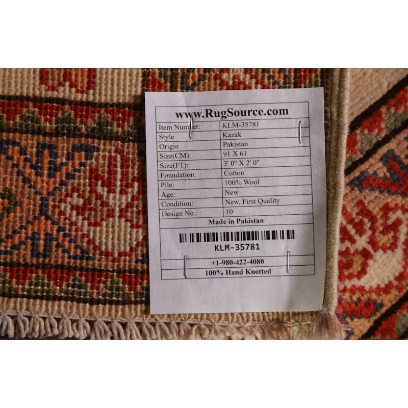 Traditional Kazak Oriental Foyer Rug Hand-Knotted Wool Carpet - 2'0"x 3'0"