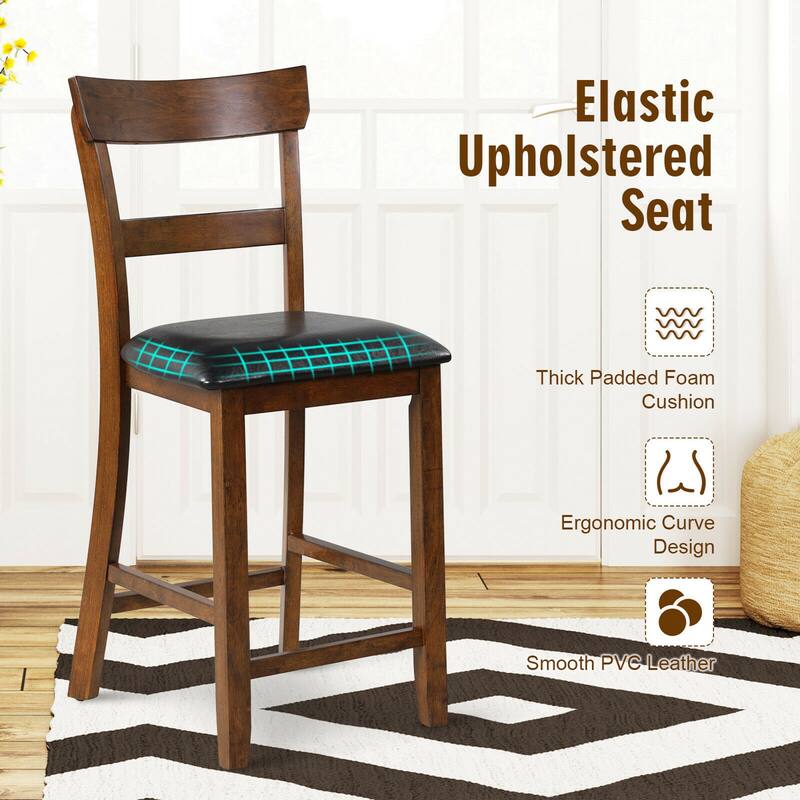 Gymax Set of 2 Barstools Counter Height Chairs w/Leather Seat & Rubber - See Details
