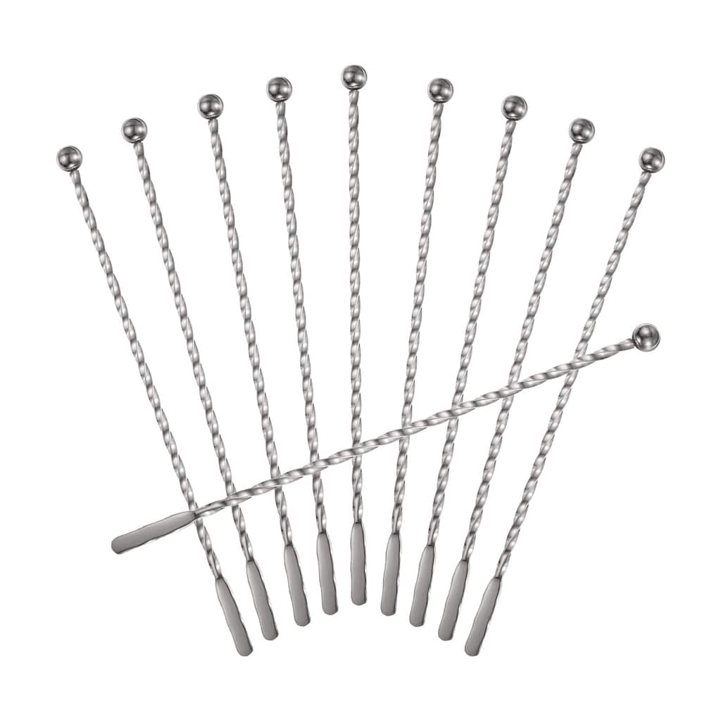 10 Pcs Drink Swizzle Stick, Twisted Spiral Pattern, Silver