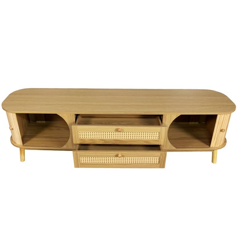 75-inch Rattan TV Stand - Modern Farmhouse Media Console with Solid Wood Legs