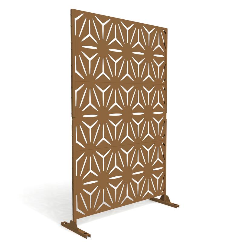 Outdoor Free Standing Metal Privacy Screen - Star - Brown-Star