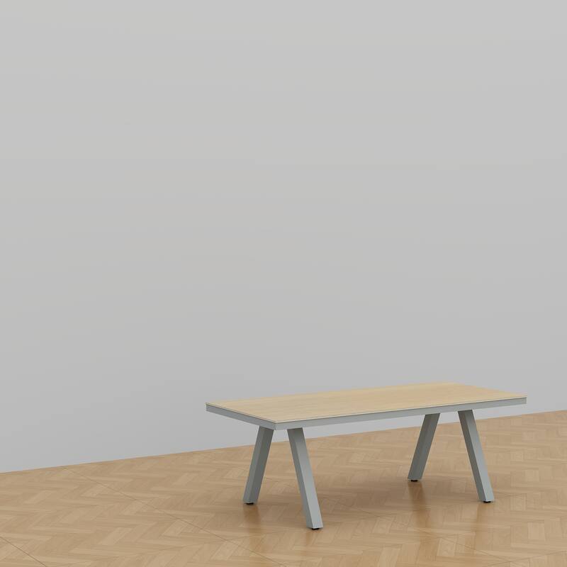 Outdoor Dining Table with Wood Grain Top and Gray Legs Weather-Resistant Patio Table