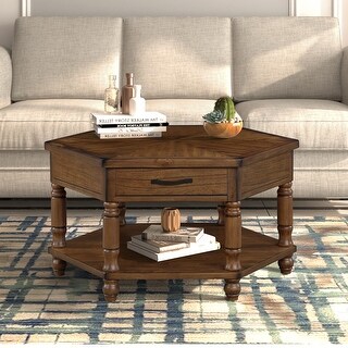 2 Tier Solid Wood Coffee Table with Shelf and Drawer - Bed Bath ...