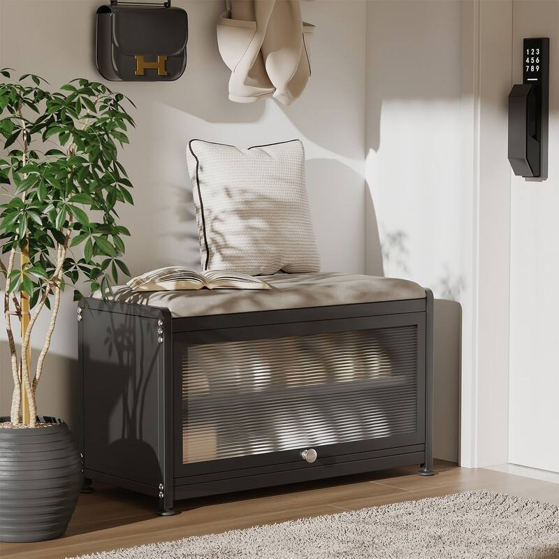 2-Tier Flip-Up Shoe Bench with Storage – 286lb Capacity, Soft Seat & Magnetic Closure