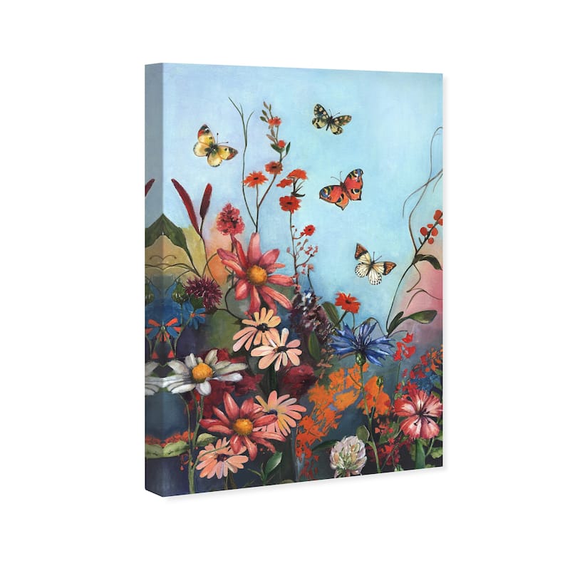Wynwood Studio Canvas Floral and Botanical Natural Garden Blue and Rose Pink Traditional Wall Art Canvas Print - Blue, Pink