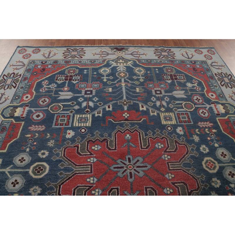 Blue Kazak Indian Area Rug Hand-Knotted Geometric Wool Carpet - 8'1" x 9'9"