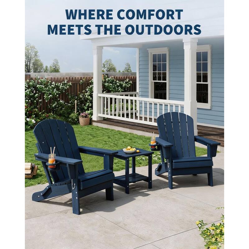 Folding Adirondack Chair Set of 2, with Side Table and Cup Holder