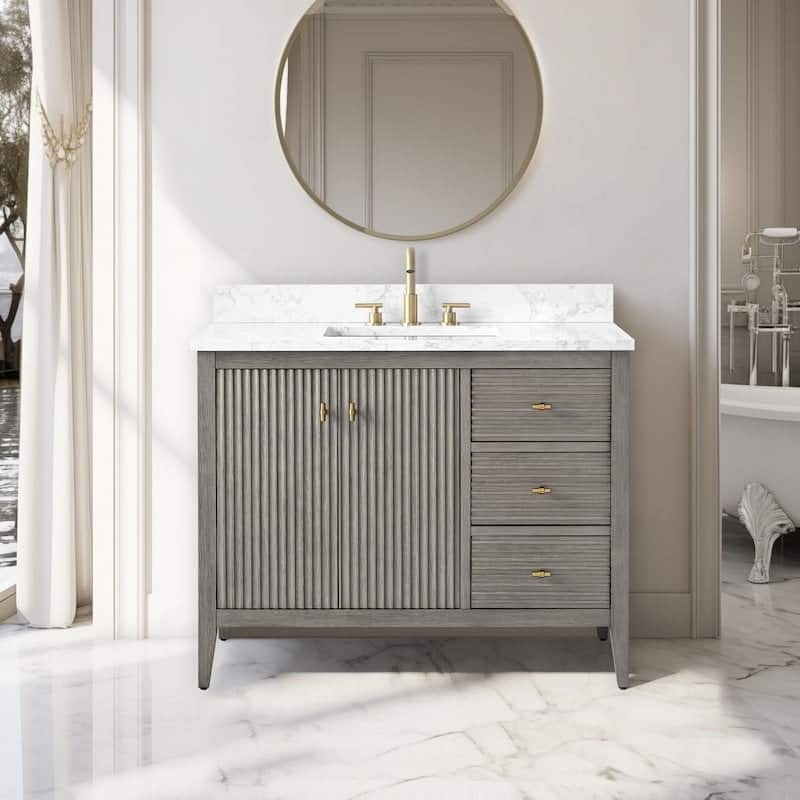 Vanity Art 42" Single Sink Bathroom Vanity Cabinet with Engineered Marble Countertop
