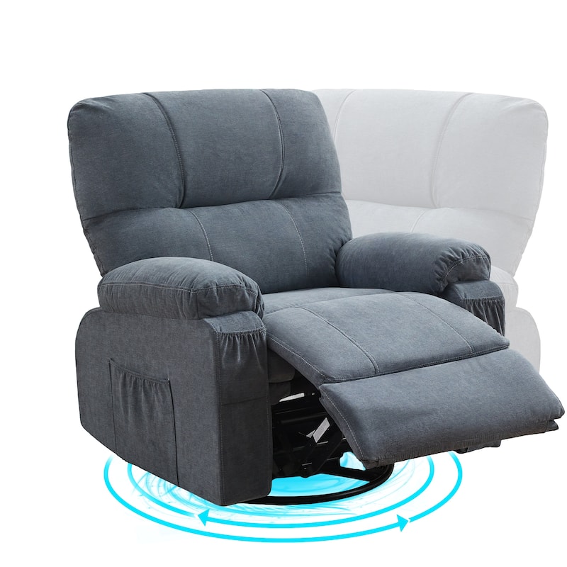 360° Linen Swivel Rocker Recliner with Side Pockets
