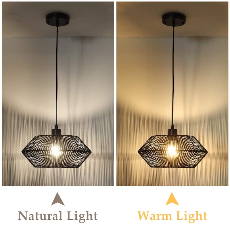 1-Light Modern Semi Flush Mount Chandelier, Handmade Rattan Hanging Pendant Light for Kitchen Island - W12.59"x H5.7"